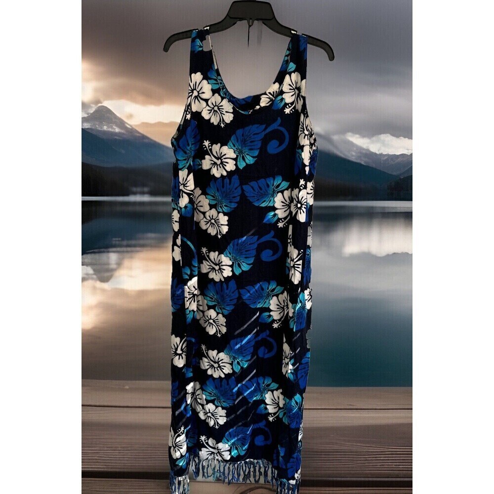 IN GEAR FASHIONS KOKO KNOT Women's Beach Dress Sleeveless Floral black fringe M